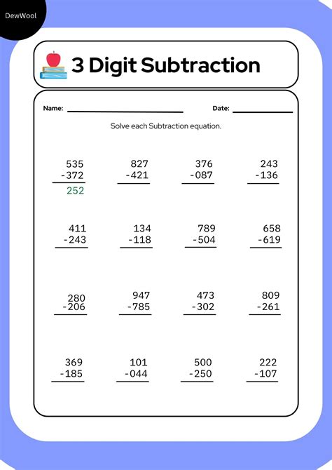 three digit subtraction worksheets|Subtracting 3.